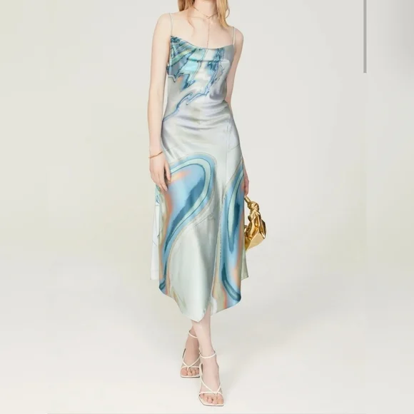 JONATHAN SIMKHAI Women's Watercolor Sleeveless Cowl-Neck Nellie Slip Dress, 10 - Picture 1 of 14